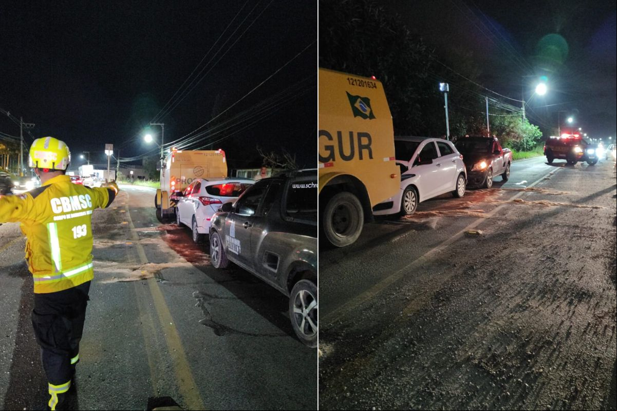 Engavetamento envolvendo carro de transporte de valores 